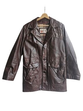 Vintage Sears The Leather Shop Brown Steerhide Car Coat Small 38 w/ Liner VG
